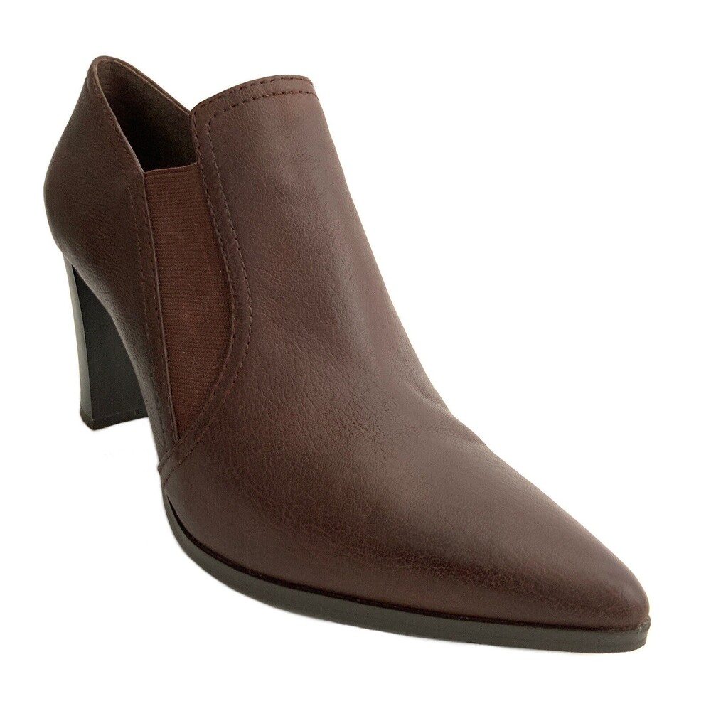 H By Halston Bootie Brown Leather Point-toe Chelsea Block Heel 10